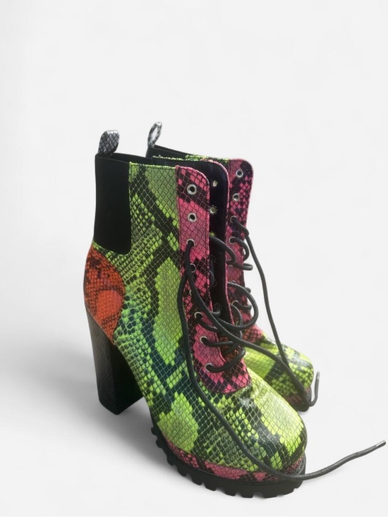Cape Robbin Shoes - Cape Robbin Neon Green Pink Orange Snake-Print Lace-Up Platform Boots